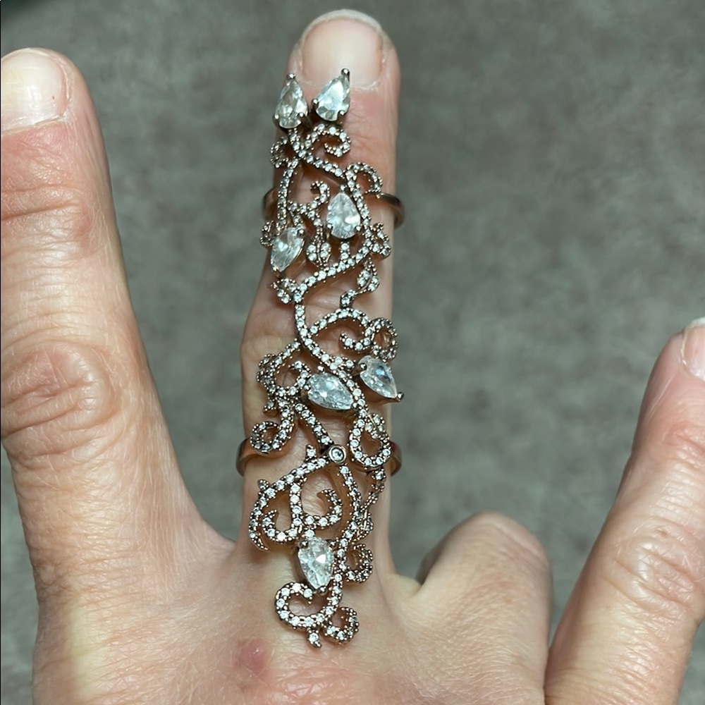 14k rose-gold over 925 Silver double band ornate whole finger Ring